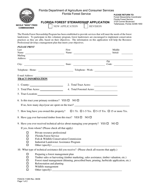 Form FDACS-11265  Printable Pdf