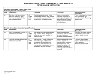 Form FDACS-07086 Food Safety Audit-Tomato Good Agricultural Practices Repacking and Distribution - Florida, Page 16