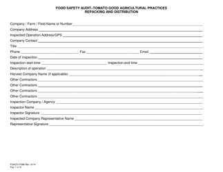 Form FDACS-07086 Food Safety Audit-Tomato Good Agricultural Practices Repacking and Distribution - Florida, Page 2
