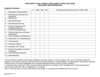 Form FDACS-07086 Food Safety Audit-Tomato Good Agricultural Practices Repacking and Distribution - Florida, Page 3