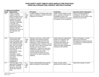 Form FDACS07081 Food Safety Audit-Tomato Good Agricultural Practices, Open Field Production, Harvest and Field Pack - Florida, Page 25