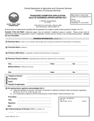 Form DACS-10500 Franchise Exemption Application Sale of Business Opportunities Act - Florida, Page 3