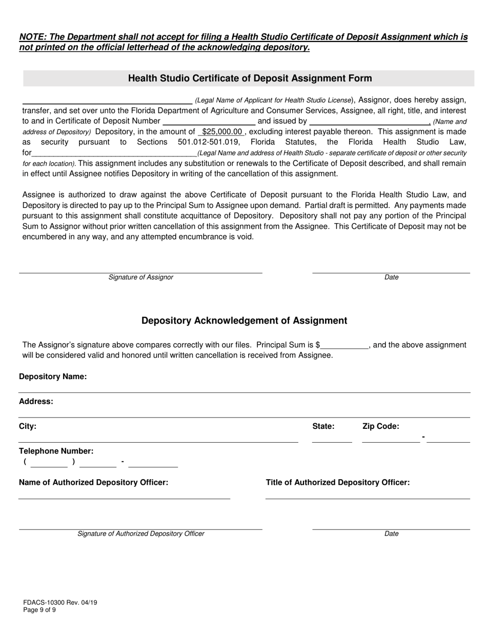 Form FDACS-10300 Health Studio Registration Application - Florida, Page 9