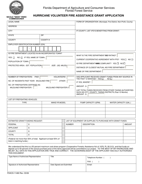 Form FDACS-11480  Printable Pdf