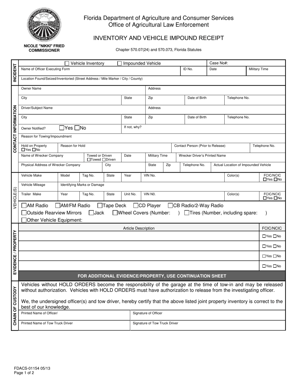 Form FDACS-01154 - Fill Out, Sign Online and Download Fillable PDF ...