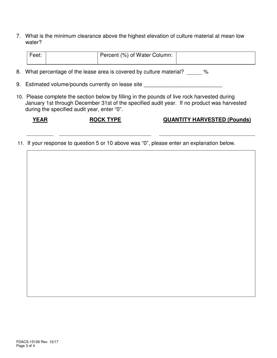 Form FDACS-15126 Internal Audit of an Existing Sovereignty Submerged Land Live Rock Aquaculture Lease - Florida, Page 3