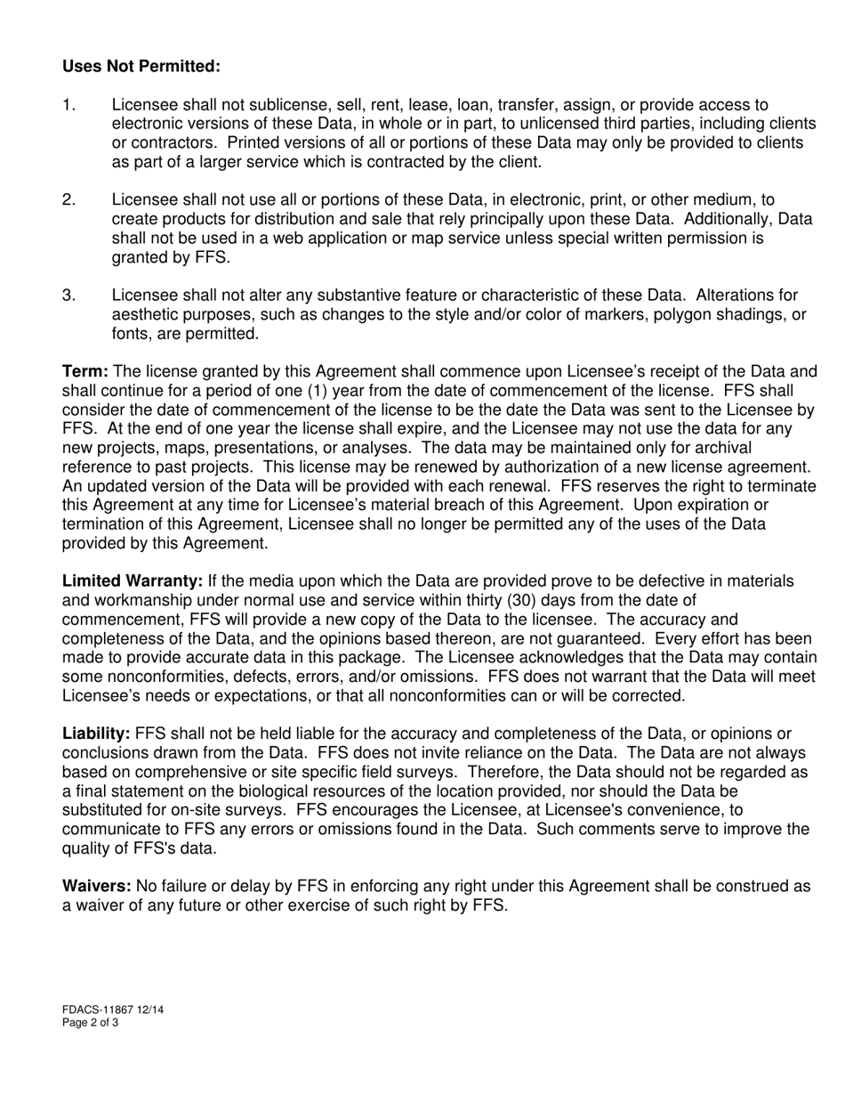 Form FDACS-11867 Longleaf Pine Ecosystem Geodatabase Data License Agreement - Florida, Page 2