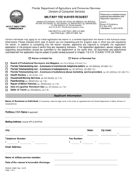 Form FDACS-10991 &quot;Military Fee Waiver Request&quot; - Florida