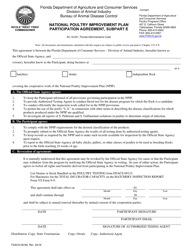 Document preview: Form FDACS-09166 National Poultry Improvement Plan Participation Agreement, Subpart E - Florida