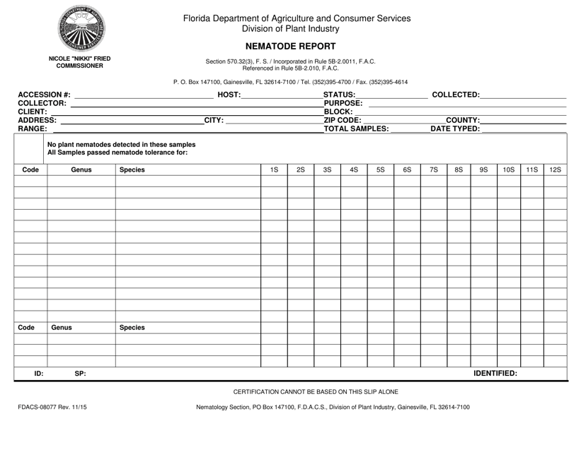 Form FDACS-08077  Printable Pdf