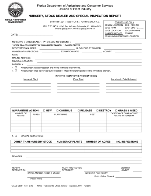 Form FDACS-08001  Printable Pdf