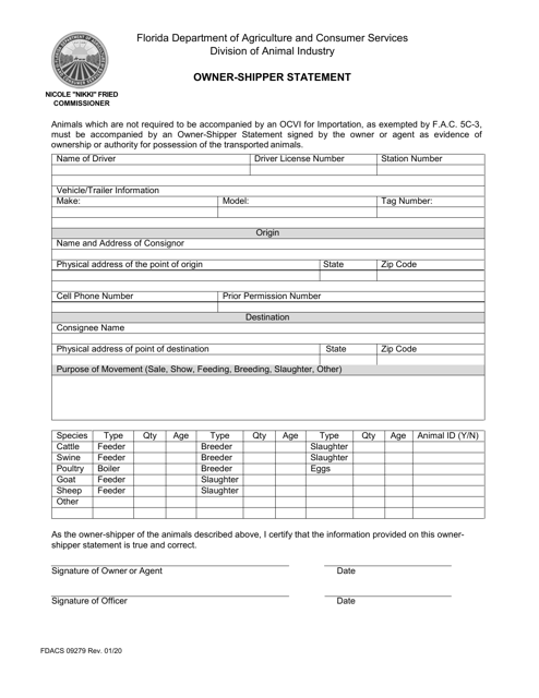Form FDACS09279  Printable Pdf