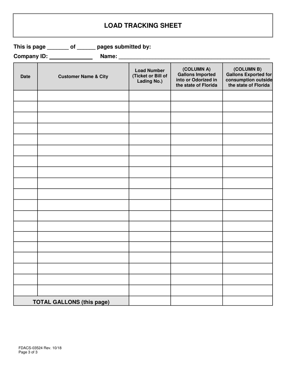 Form FDACS-03524 Lp Gas Odorizers / Importers Quarterly Remittance Report - Florida, Page 3