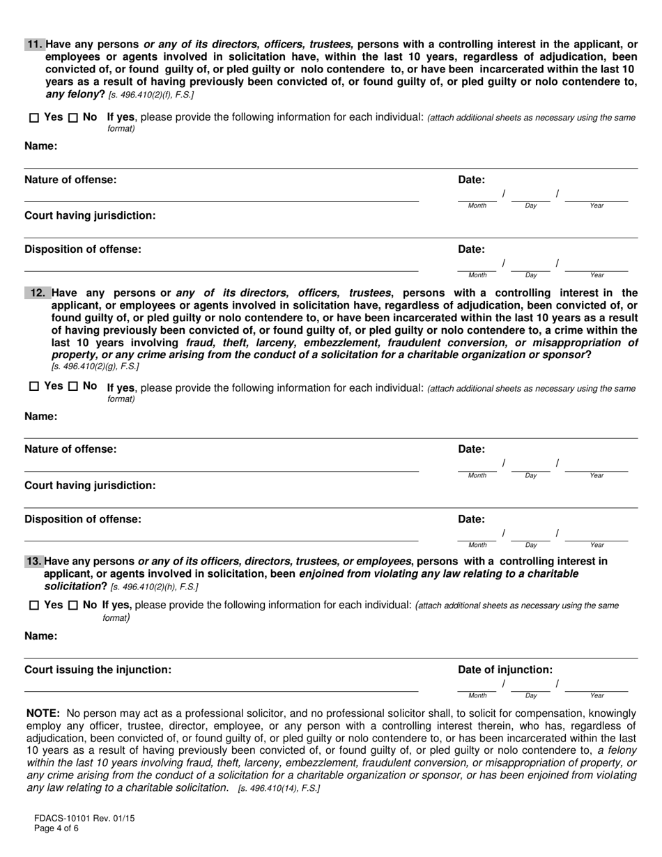 Form FDACS-10101 Professional Solicitors Registration Application - Florida, Page 10