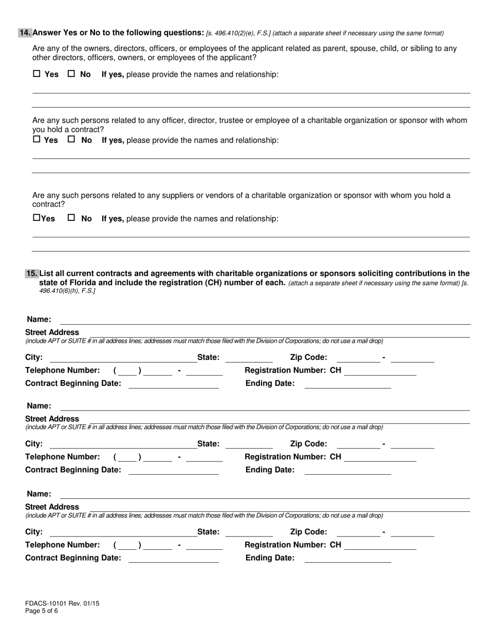 Form FDACS-10101 Professional Solicitors Registration Application - Florida, Page 11