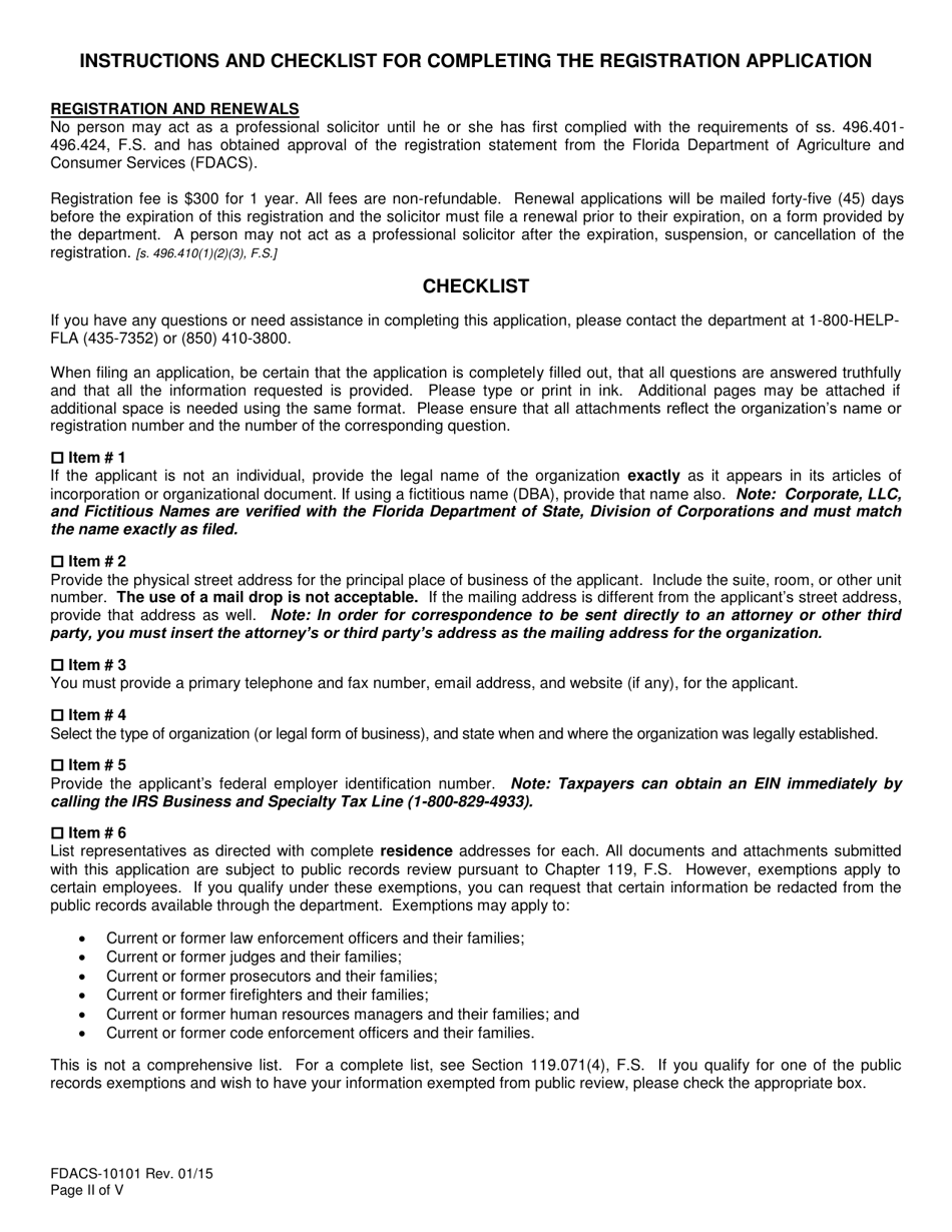 Form FDACS-10101 Professional Solicitors Registration Application - Florida, Page 3