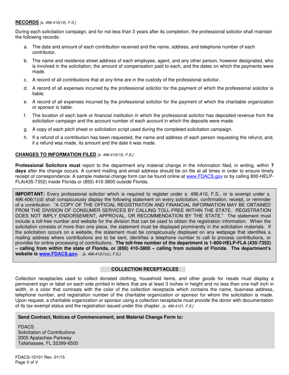 Form FDACS-10101 Professional Solicitors Registration Application - Florida, Page 6