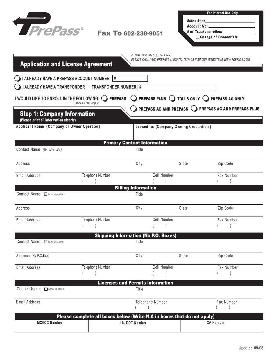 Form FDACS-01281 Prepass Ag Application, Florida Agricultural and Electronic Bill of Lading Pre-clearance Program - Florida, Page 1
