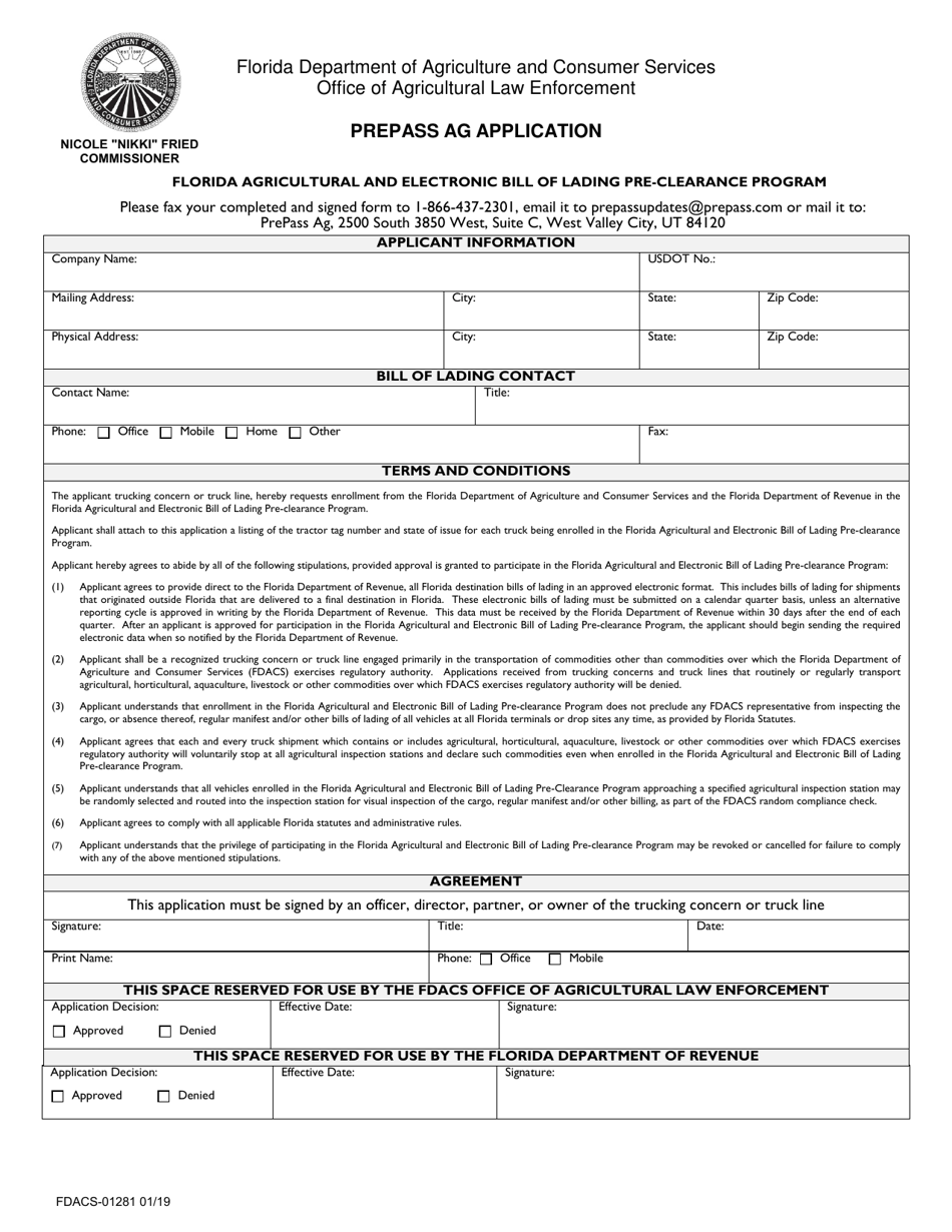 Form FDACS-01281 Prepass Ag Application, Florida Agricultural and Electronic Bill of Lading Pre-clearance Program - Florida, Page 4