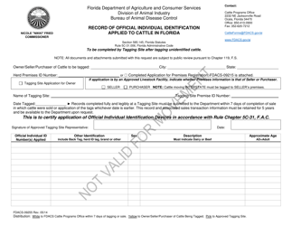 Document preview: Form FDACS-09255 Record of Official Individual Identification Applied to Cattle in Florida - Florida