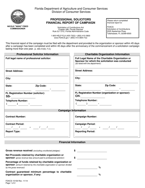 Form FDACS-10106  Printable Pdf