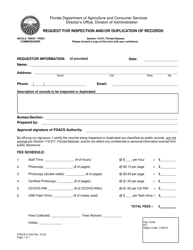 Document preview: Form FDACS-01032 Request for Inspection and/or Duplication of Records - Florida