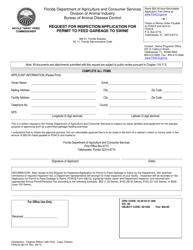 Form FDACS-09119 &quot;Request for Inspection/Application for Permit to Feed Garbage to Swine&quot; - Florida