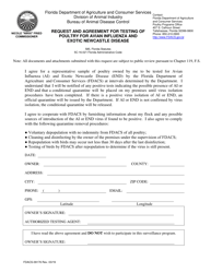 Document preview: Form FDACS-09176 Request and Agreement for Testing of Poultry for Avian Influenza and Exotic Newcastle Disease - Florida