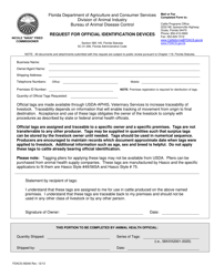 Document preview: Form FDACS-09246 Request for Official Identification Devices - Florida