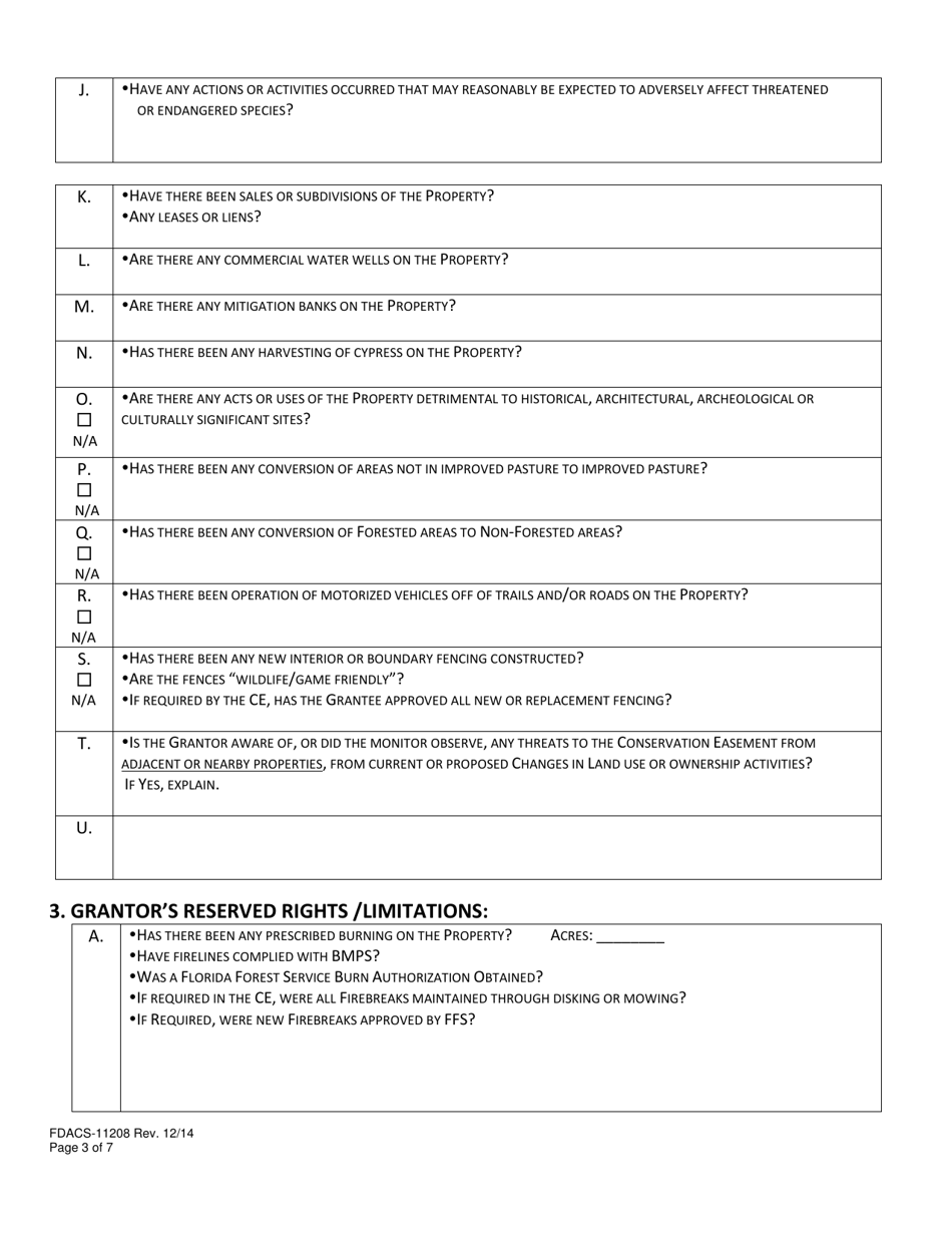 Form FDACS-11208 Rural  Family Lands Protection Program Easement Monitoring Form - Florida, Page 3