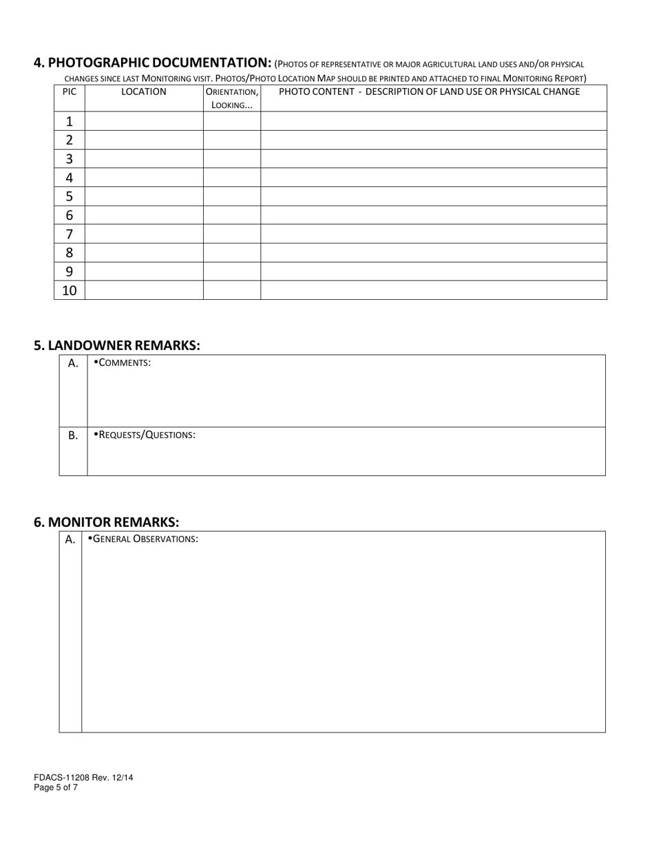 Form FDACS-11208 Rural  Family Lands Protection Program Easement Monitoring Form - Florida, Page 5