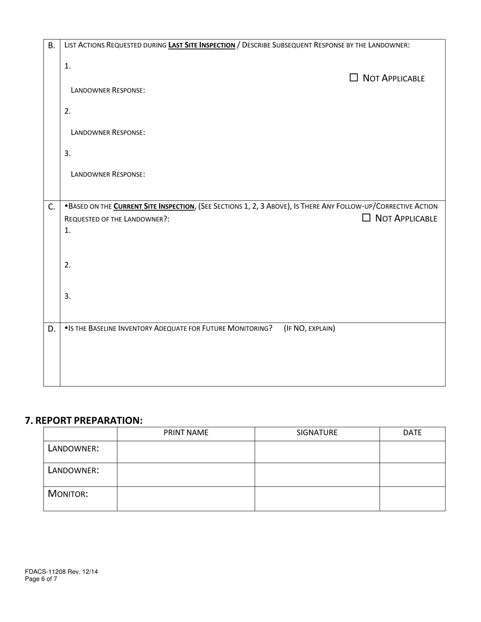 Form FDACS-11208 Rural  Family Lands Protection Program Easement Monitoring Form - Florida, Page 6