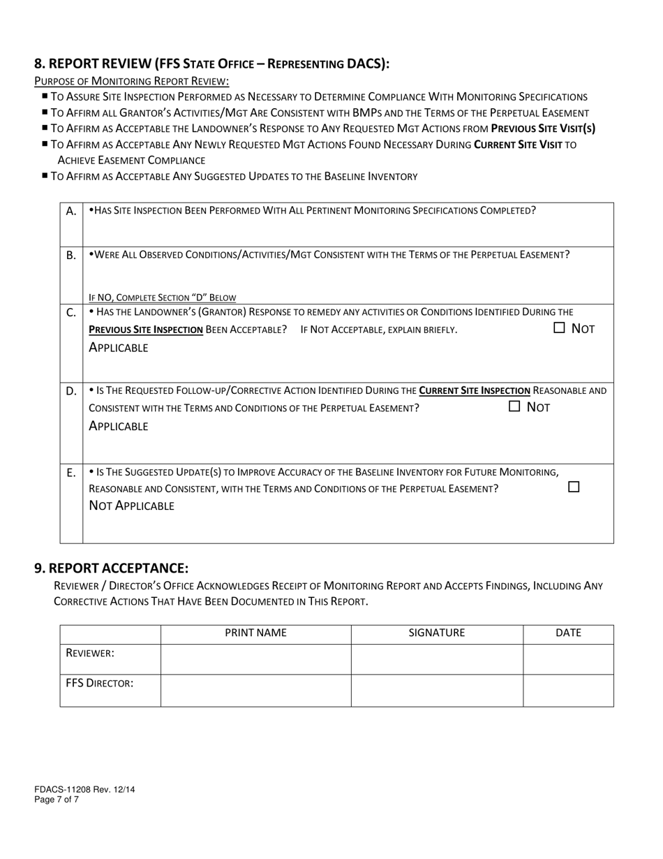Form FDACS-11208 Rural  Family Lands Protection Program Easement Monitoring Form - Florida, Page 7