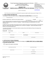 Form FDACS-09115 Request for Tuberculosis Accredited Status for Cervidae - Florida