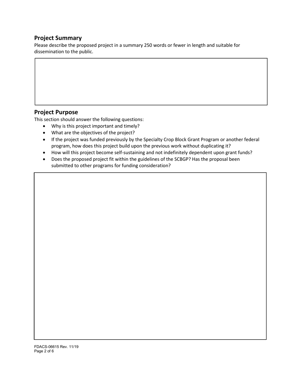 Form FDACS-06615 Specialty Crop Block Grant Program Application - Florida, Page 2