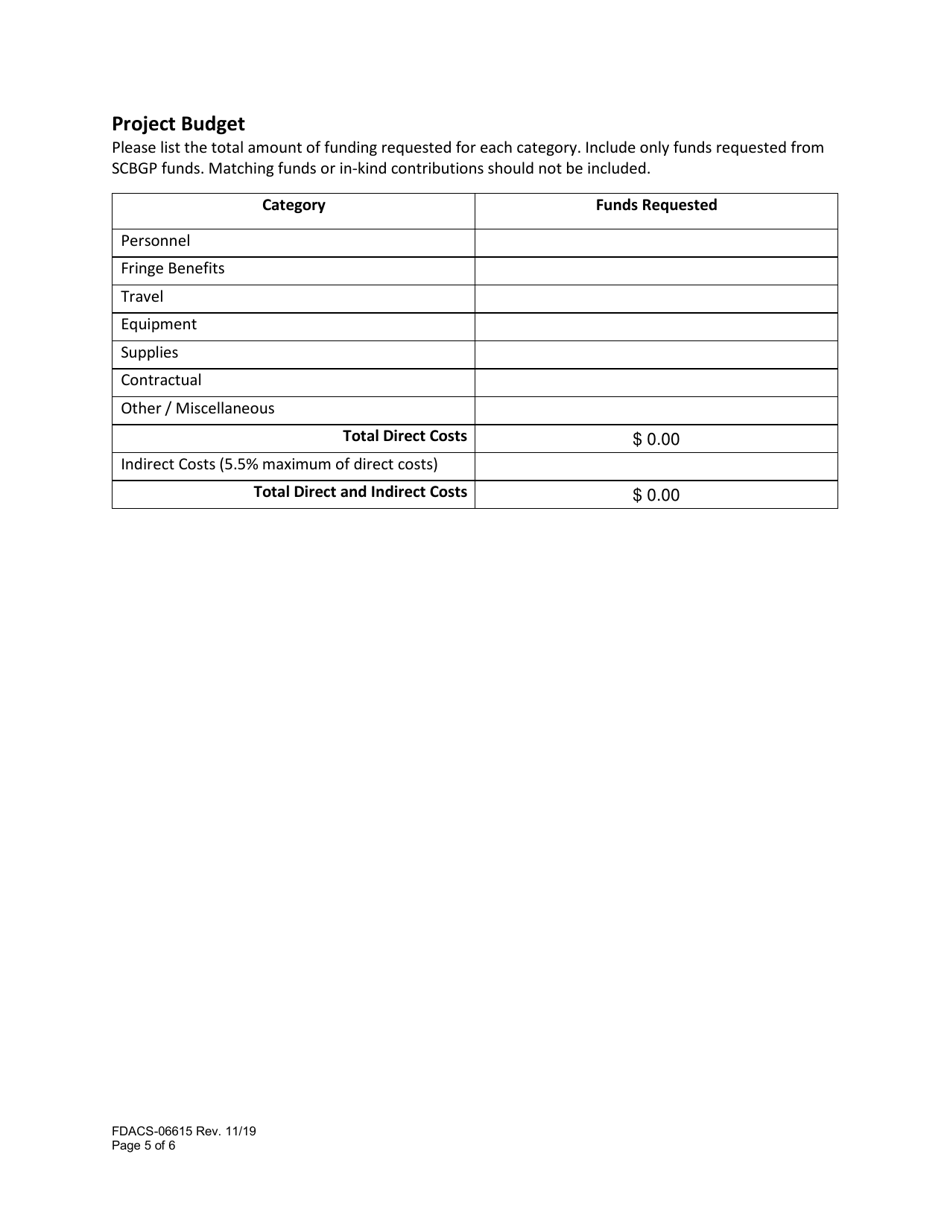 Form FDACS-06615 Specialty Crop Block Grant Program Application - Florida, Page 5