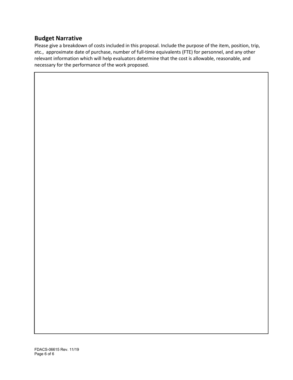 Form FDACS-06615 Specialty Crop Block Grant Program Application - Florida, Page 6