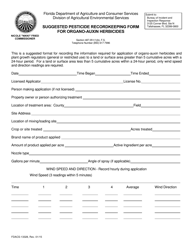 Document preview: Form FDACS-13328 Suggested Pesticide Recordkeeping Form for Organo-Auxin Herbicides - Florida