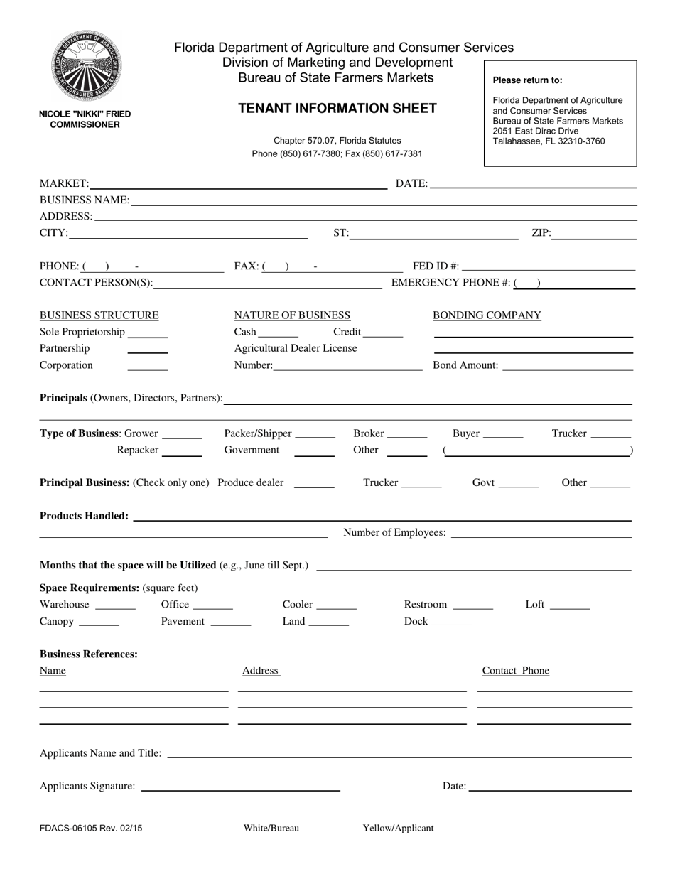 Form FDACS-06105 Tenant Information Sheet - Florida, Page 1