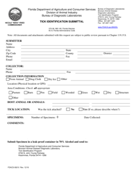 Document preview: Form FDACS-09210 Tick Identification Submittal - Florida