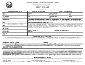 Document preview: Form FDACS-07154 Tomato Stop Sale - Florida