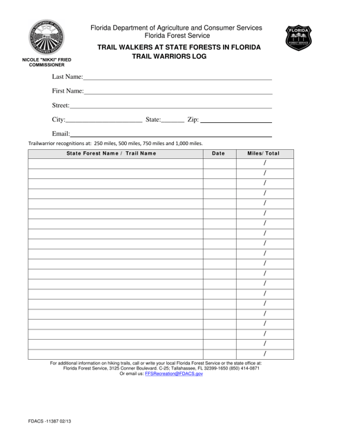Form FDACS-11387  Printable Pdf