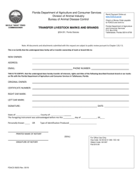 Document preview: Form FDACS09253 Transfer Livestock Marks and Brands - Florida