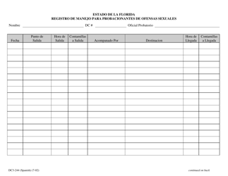 Formulario DC3-244 Registro De Manejo Para Probacionantes De Ofensas Sexuales - Florida (Spanish)