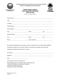 Form FDACS-06711 &quot;fresh From Florida&quot; Logo Incentive Program Application - Florida