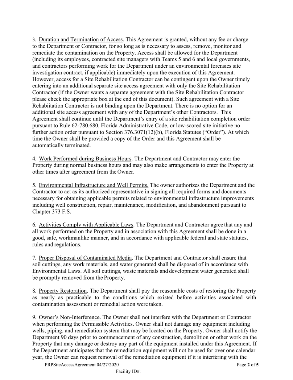 Petroleum Restoration Program Site Access Agreement - Florida, Page 2