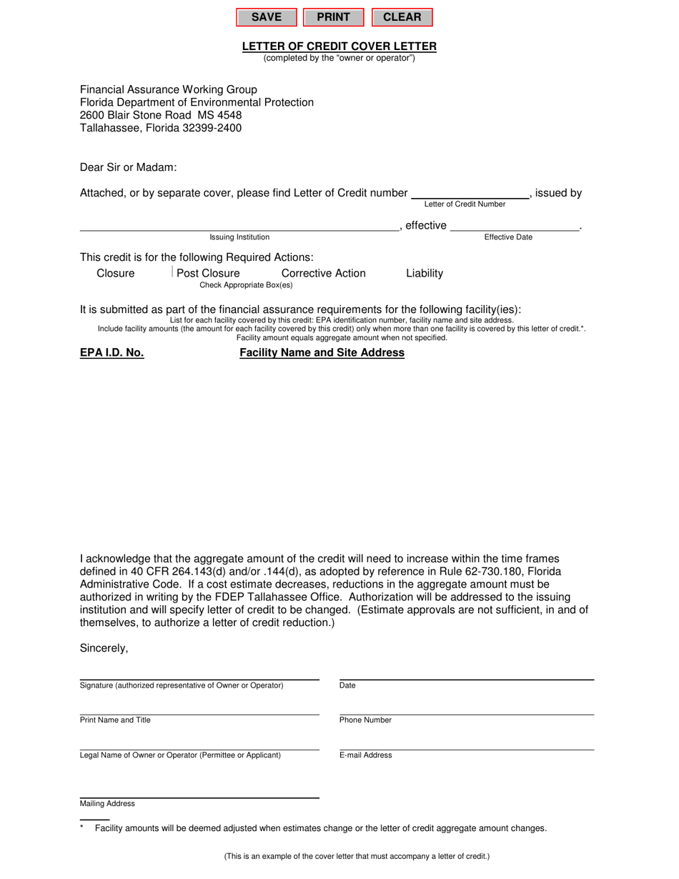 Letter of Credit Cover Letter - Florida, Page 1