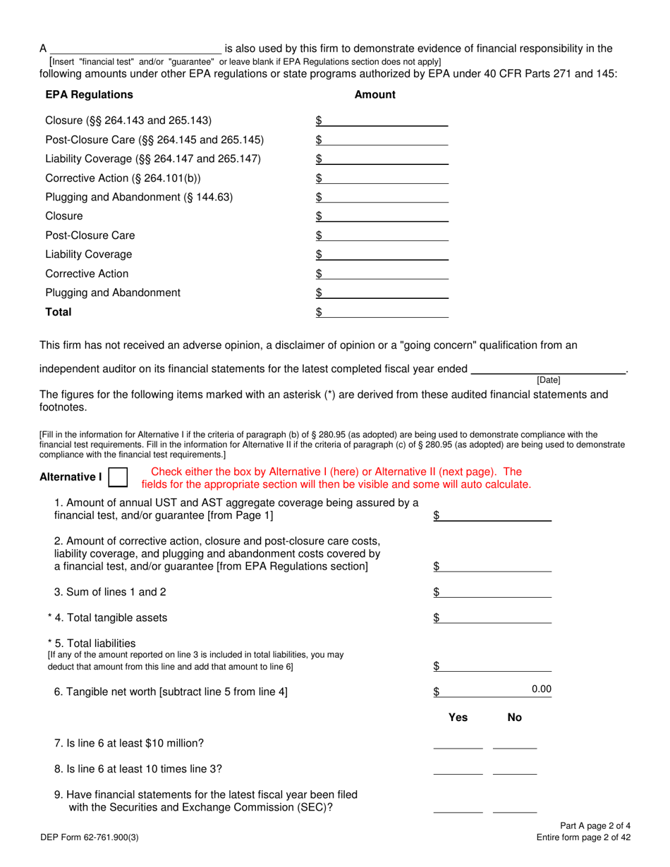 DEP Form 62-761.900(3) Part A Storage Tank Financial Test (Self Insurance) (Letter From Chief Financial Officer) - Florida, Page 2