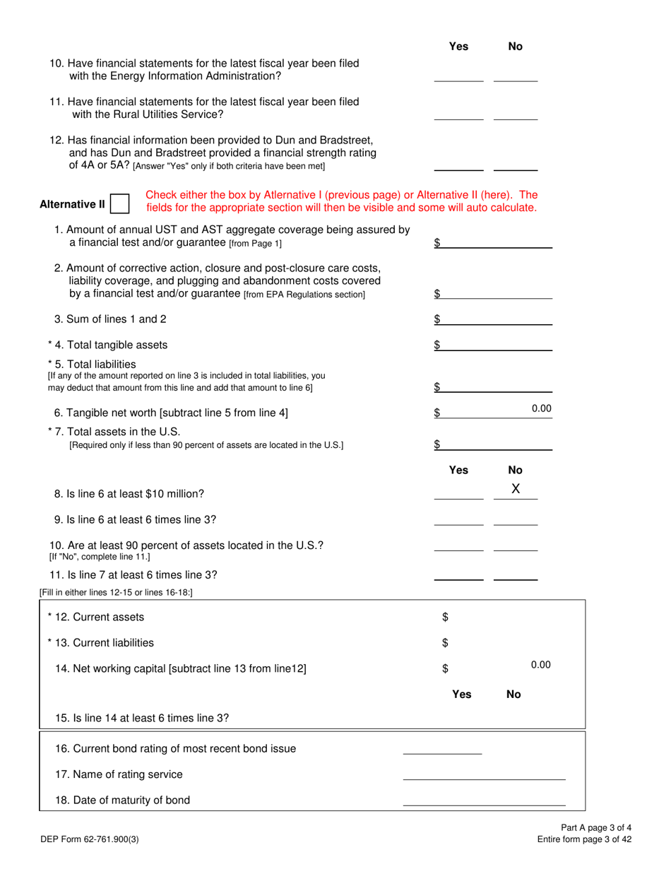 DEP Form 62-761.900(3) Part A Storage Tank Financial Test (Self Insurance) (Letter From Chief Financial Officer) - Florida, Page 3