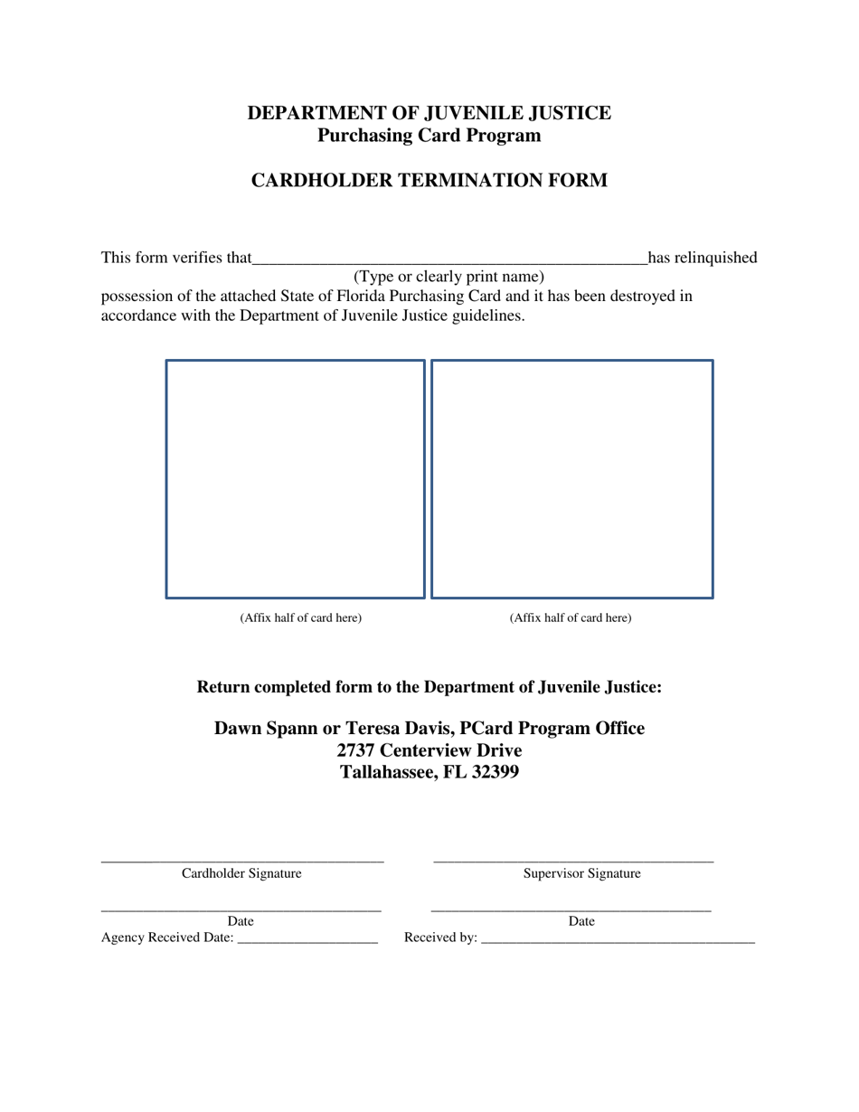 Pcard Termination Form - Florida, Page 1